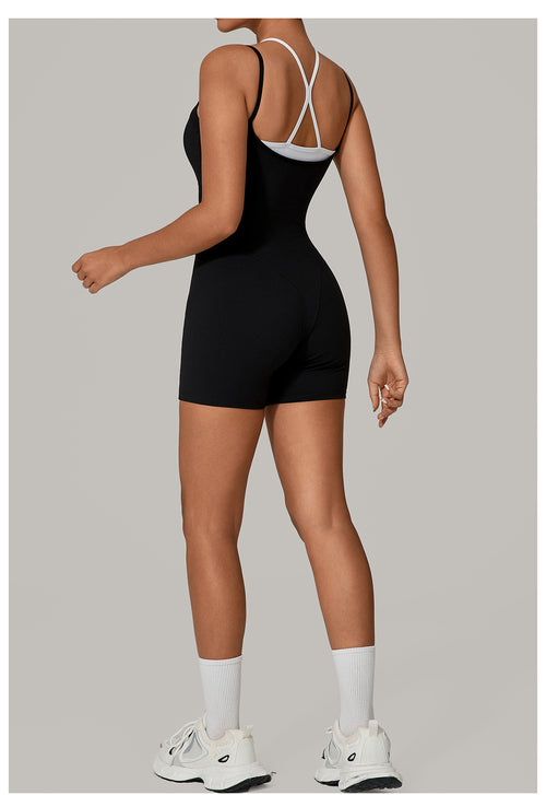 Black One-Piece Workout Romper