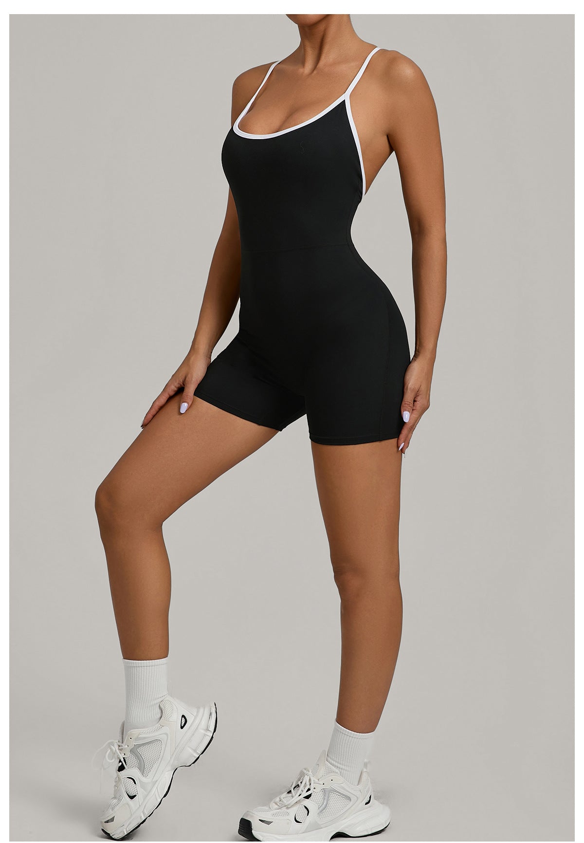 Black One-Piece Workout Romper