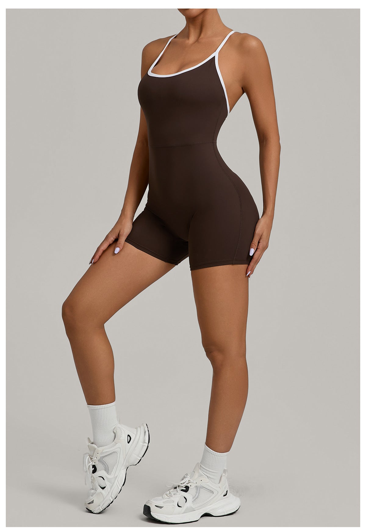 Brown One-Piece Workout Romper