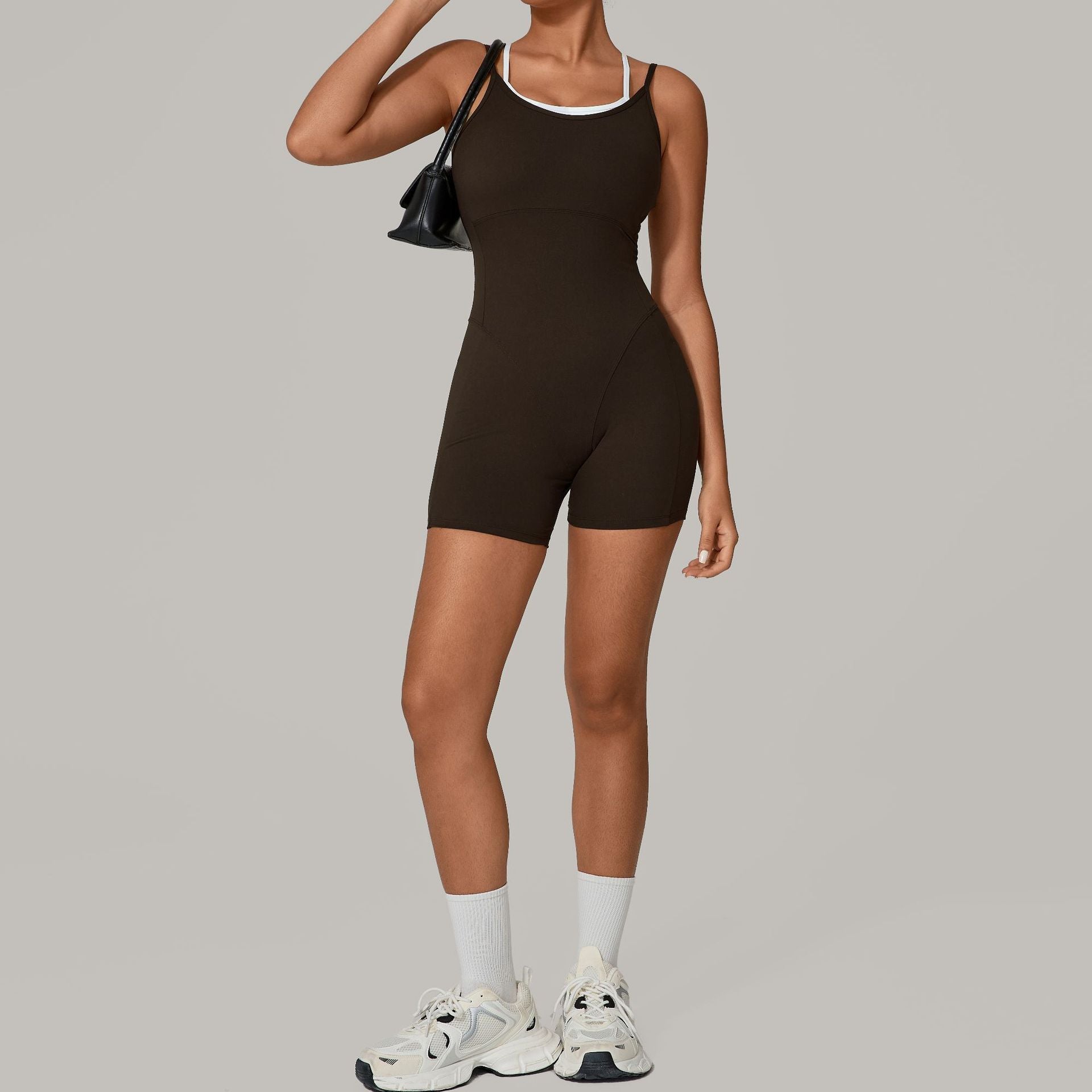 Brown One-Piece Workout Romper