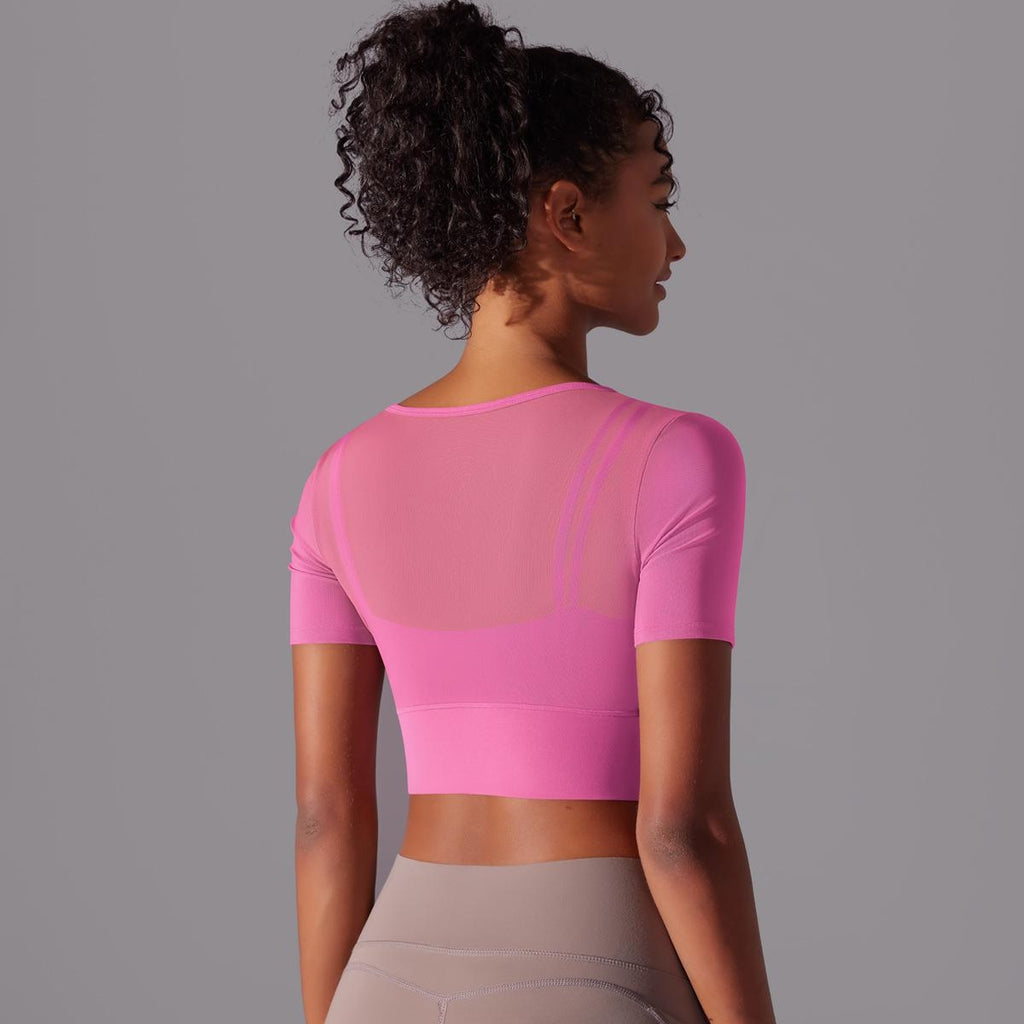 Short Sleeve Pink Workout Crop Top