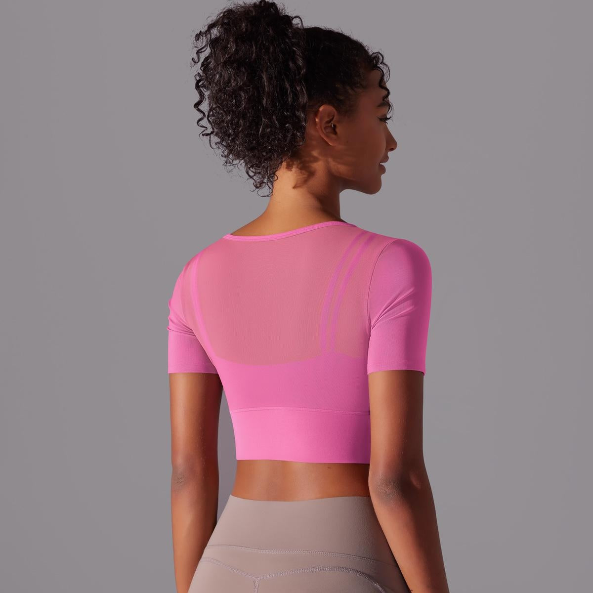 Short Sleeve Pink Workout Crop Top