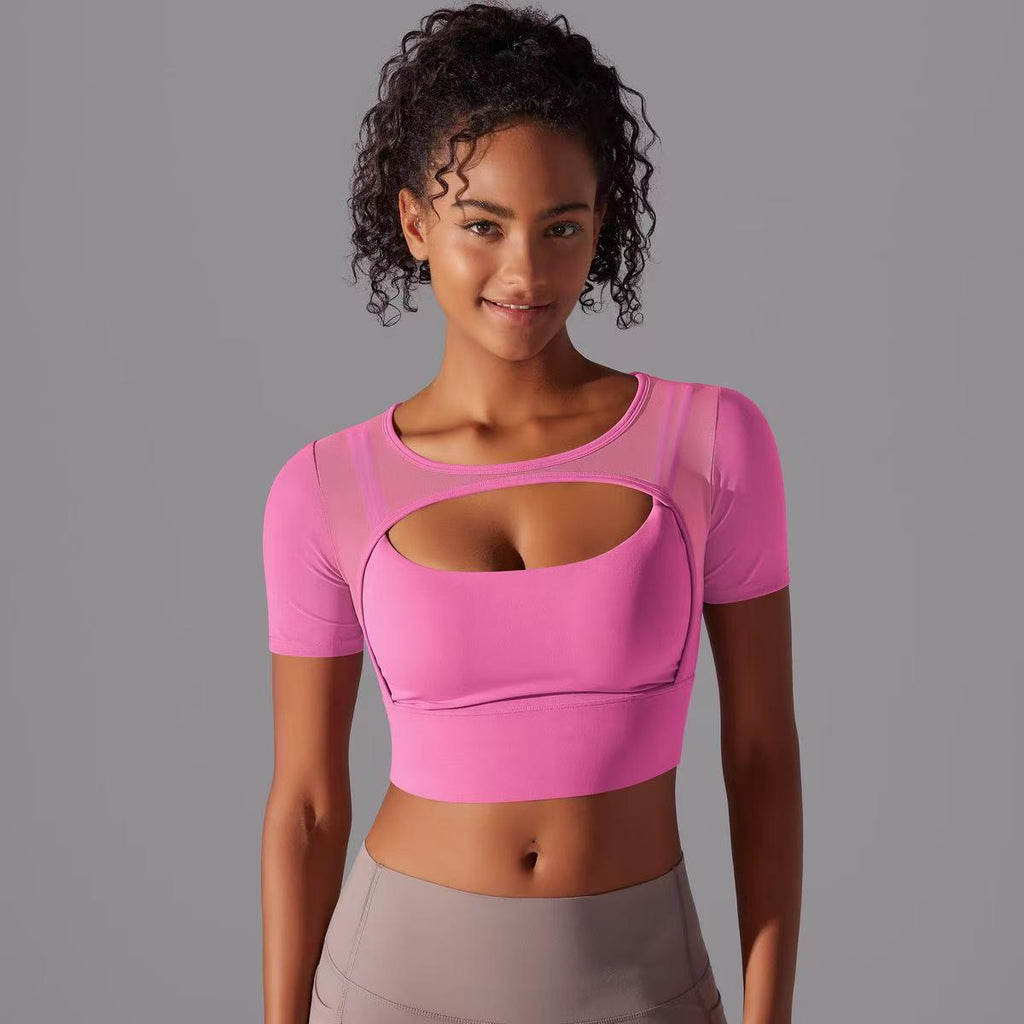 Short Sleeve Pink Workout Crop Top