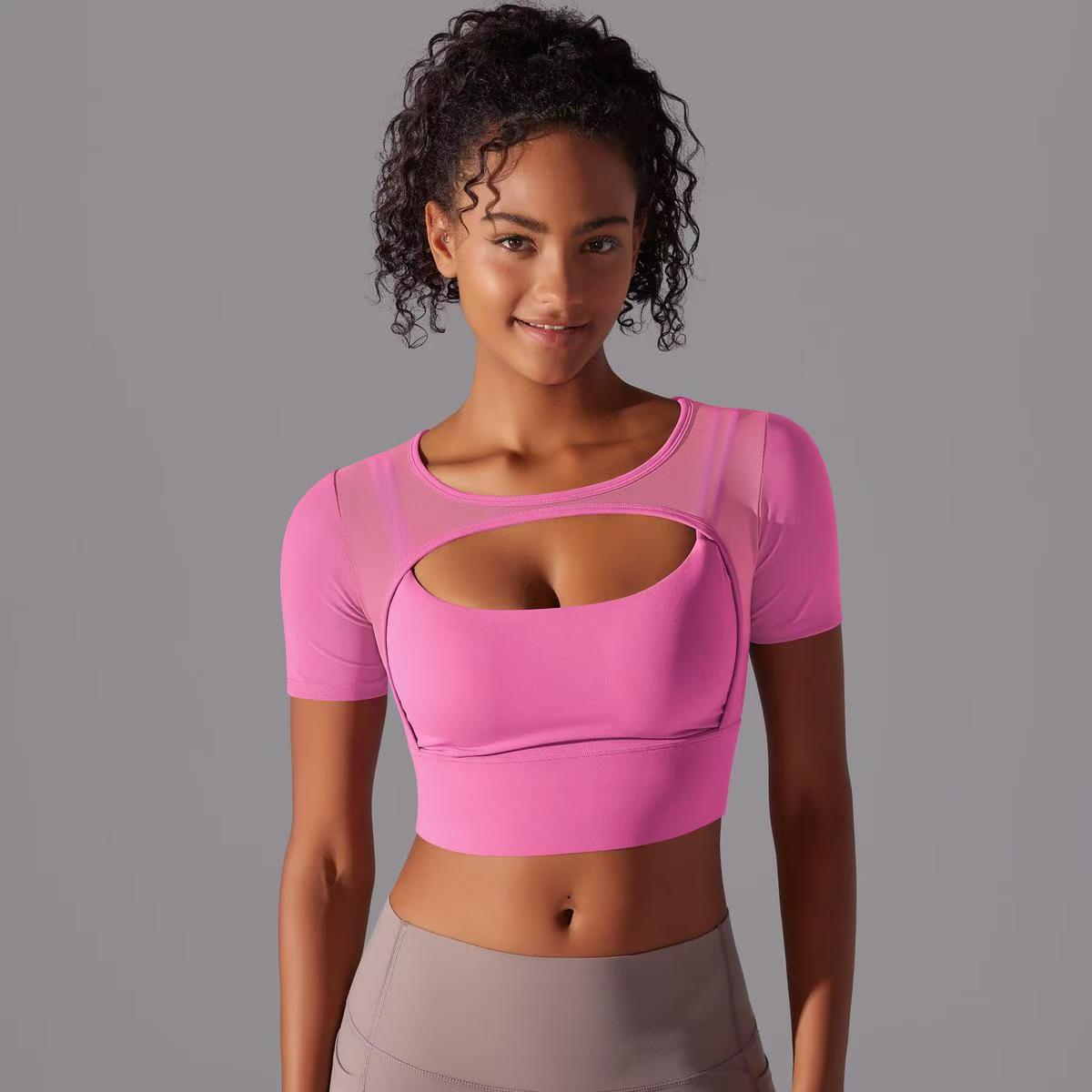 Short Sleeve Pink Workout Crop Top