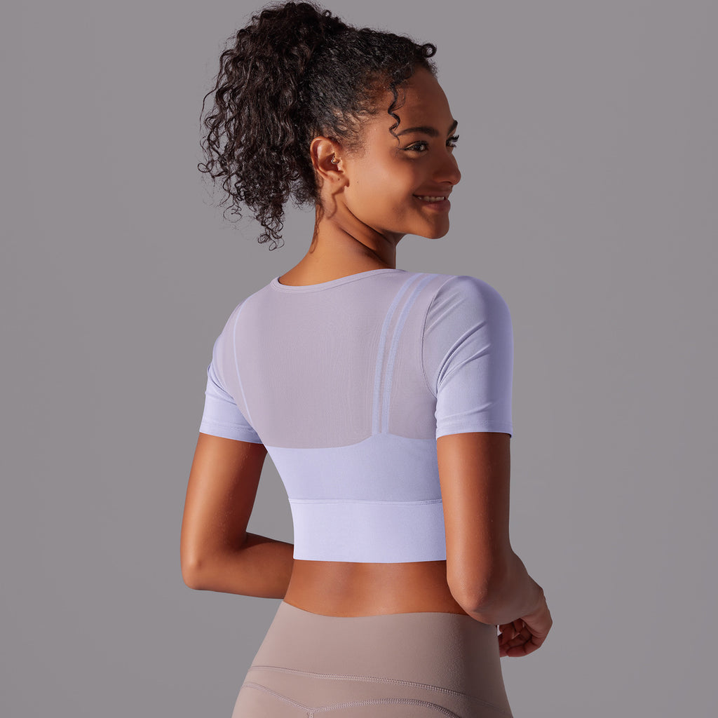Short Sleeve Purple Workout Crop Top