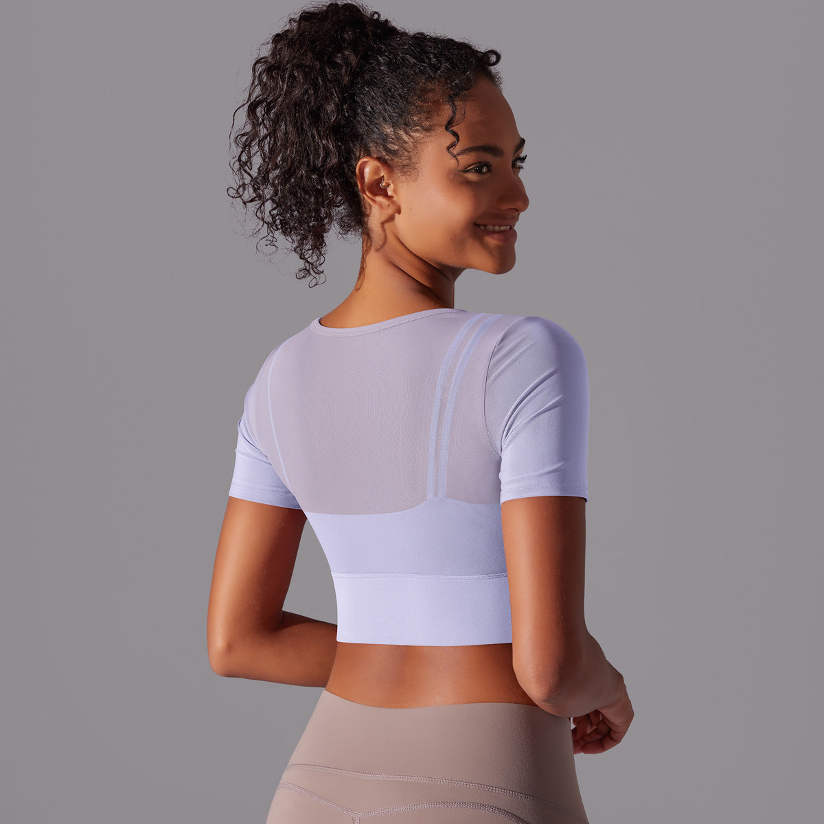 Short Sleeve Purple Workout Crop Top