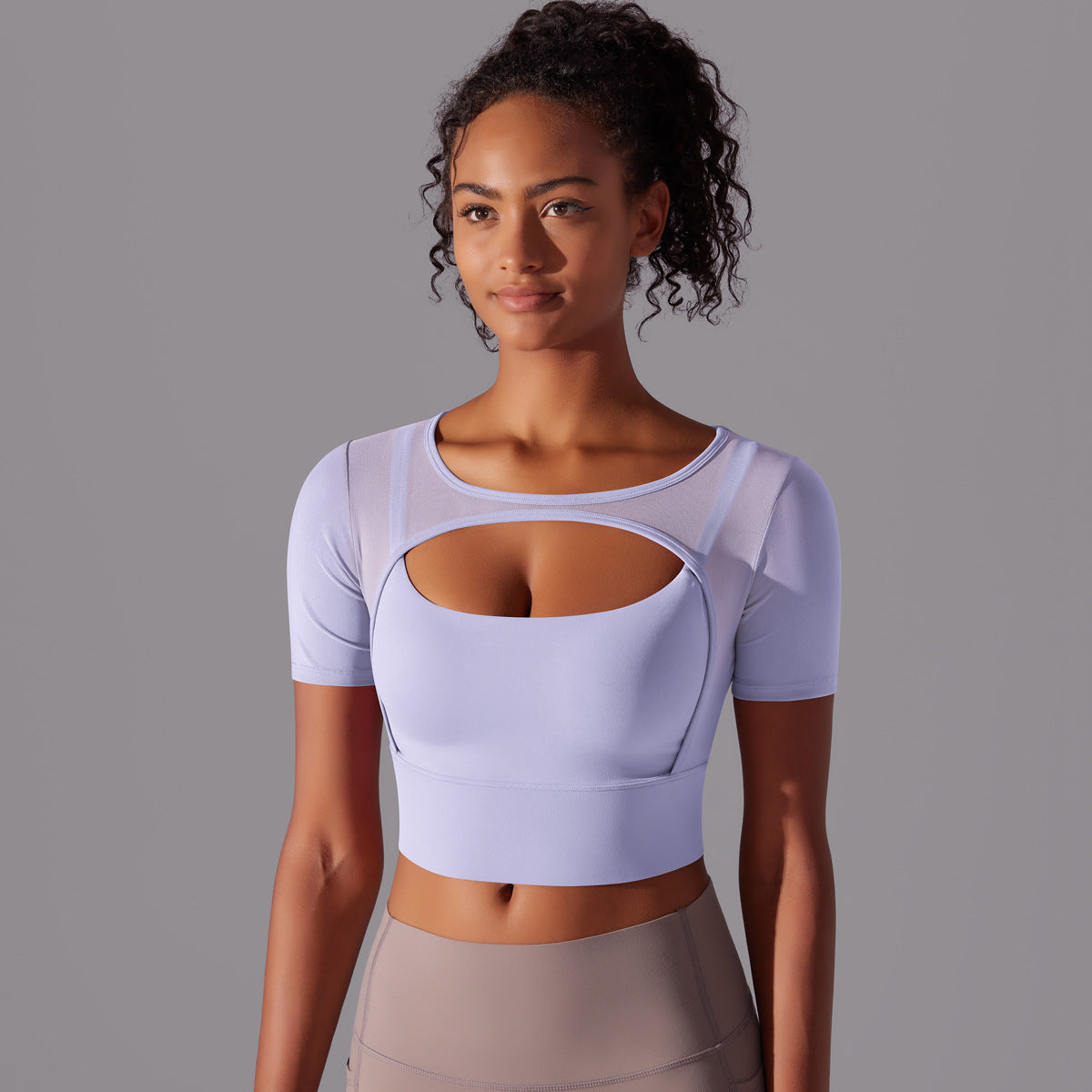 Short Sleeve Purple Workout Crop Top