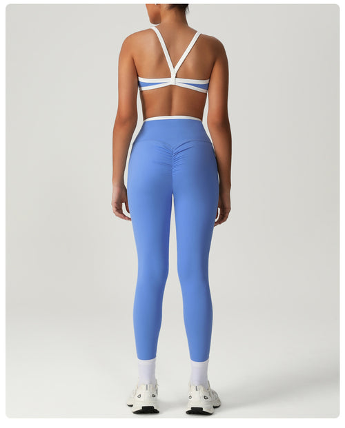 Blue Fitness Crop Top and Leggings Set