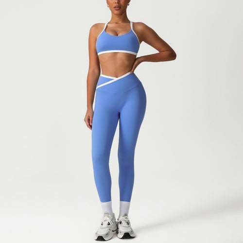 Blue Fitness Crop Top and Leggings Set